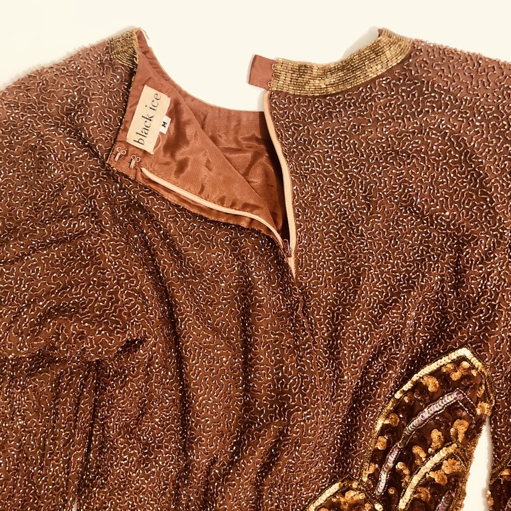 Vintage cira 1970s - 80s Silk Beaded Blouse - Picture 3 of 4
